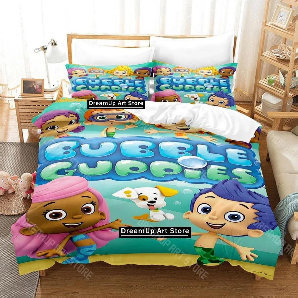 3D Printed Bubble Cartoon Guppies Bedding Set for Boys Girls Duvet Cover And Pillowcase Twin Queen King Full Single Double Sizes