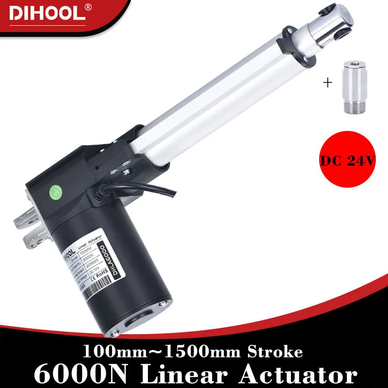 

6000N Linear Actuator 24V Electric Telescopic Rod 25dB 55W Lifting Motor 100mm~1500mm Stroke 50kg~600kg Load Indoor/outdoor