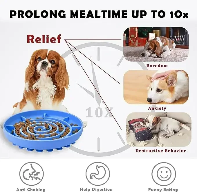 Pet Supplies Slow Food  Bowl Cat Anti-Knockover Anti-Slip Food Bowl Puppy Anti-choking Silicone Toy Food Plate Dog Food Bowl