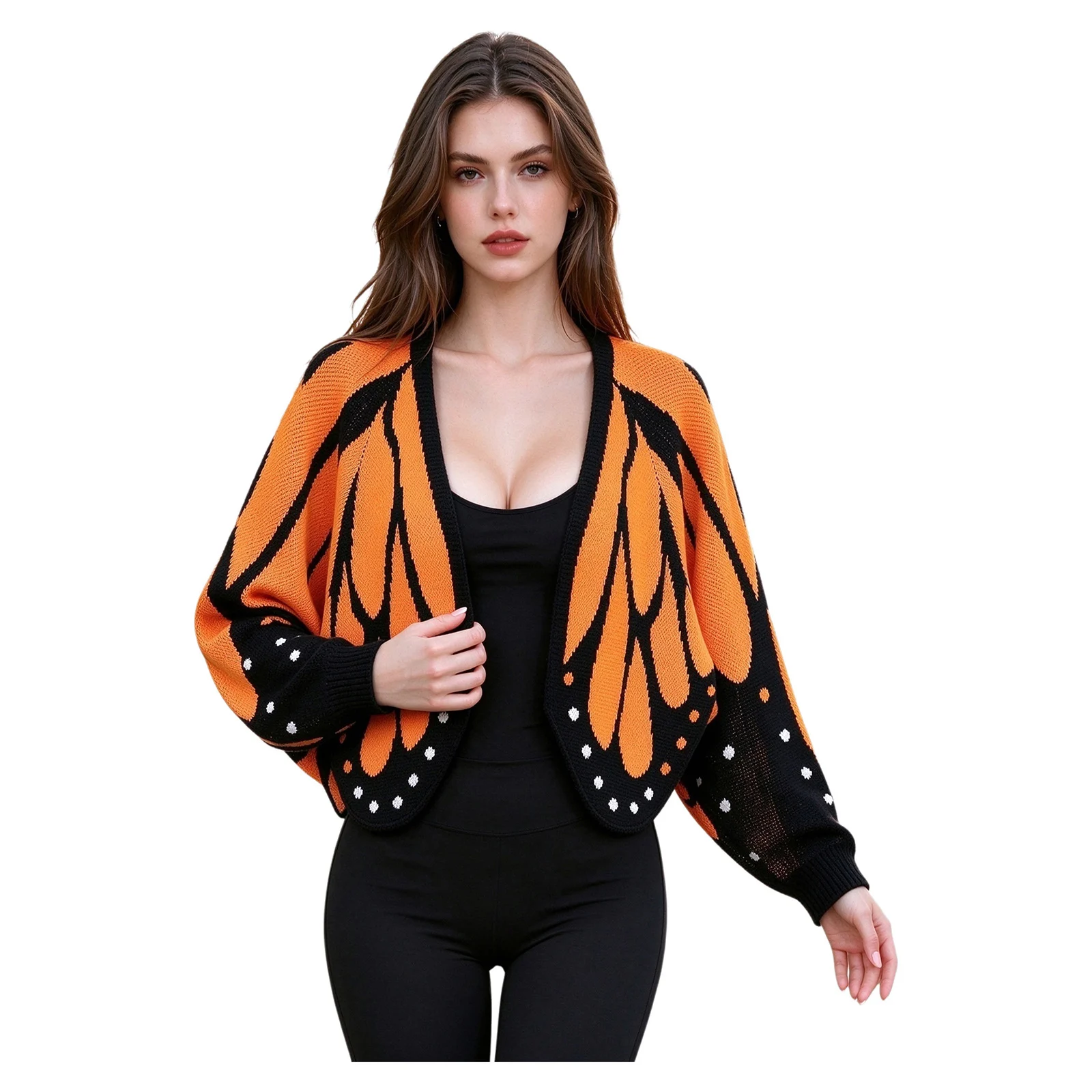 Women Irregular Hem Knitted Cape Butterfly Color Blocked Loose Cardigan Sweater Coat for Halloween Casual Daily Life Wear