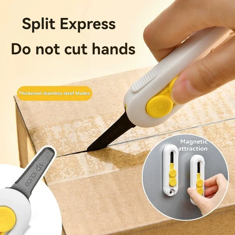 1Pc Magnetic Mini Box Cutter Retractable Blade, ABS Portable Unboxing Knife, Letter Paper Cutter for Office Home Package Opening