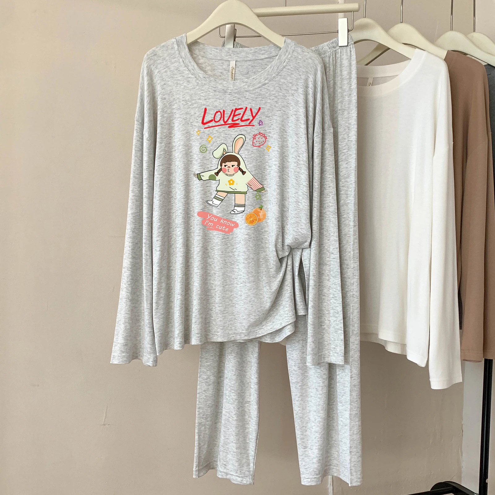 5117-304 Modal Pajamas for Women, Spring and Autumn New Style, Casual, Simple, Solid Color, Round Neck, Long Sleeves, Comfortable