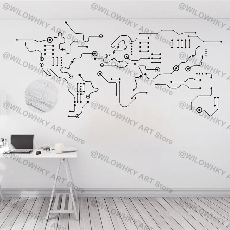 Electronic Chip Circuit Board Map Office Vinyl Wall Sticker IT Software Technology Company Decoration Creative Wallpaper Decal