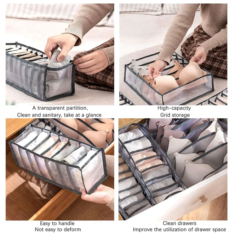 

24Pcs Underwear Drawer Organizer Foldable Closet Clothes Dividers Dresser Compartments Storage Box Fit For Bras Socks