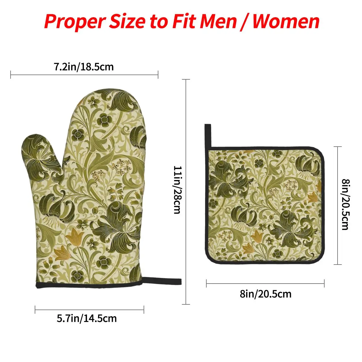 William Morris Bullerswood Oven Mitts and Pot Holder Sets of 4 for Baking Kitchen Cooking Grilling Resistant Non-Slip Gloves