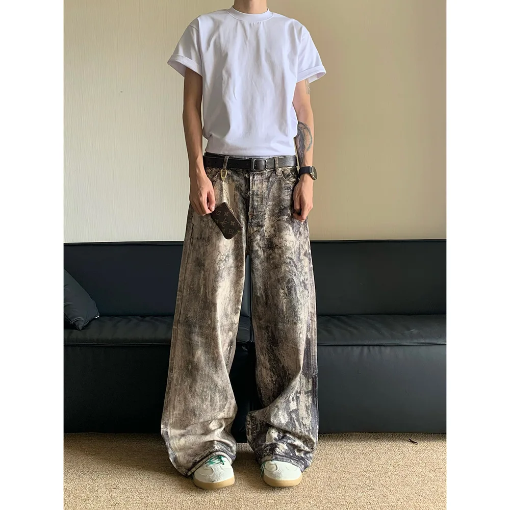 Mens Teen Boys Camo Printed Baggy Jeans Mid Rise Loose Fit Camouflage Skater Y2k Wide Leg Streetwear Denim Pants