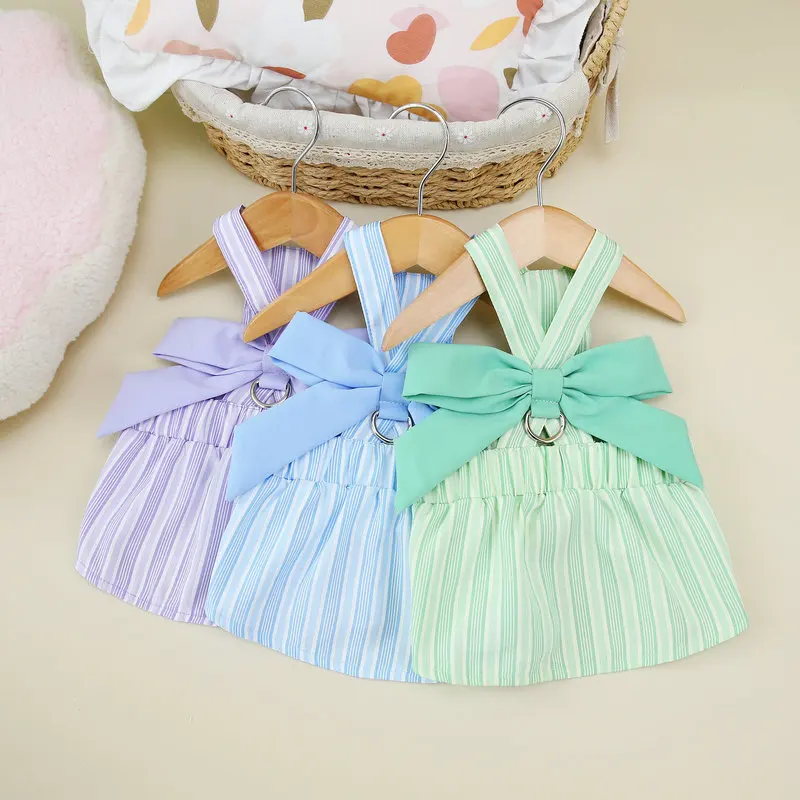 Spring Summer Pet Clothes Dog Harness Cute Ruffle Skirt Outfit for Teddy Cats & Small Dogs Stylish Dog Dress