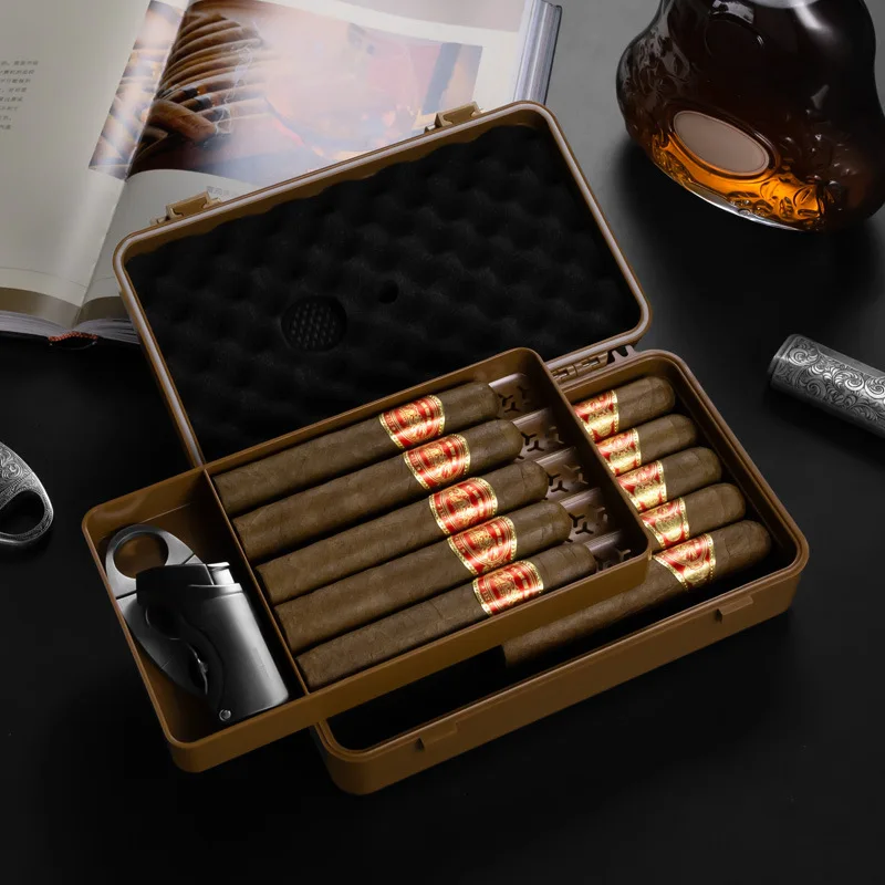 Protable Simple Cigar Box Moisture Locking and Moisturizing External Hygrometer Built-in Humidifier Cigars Accessories