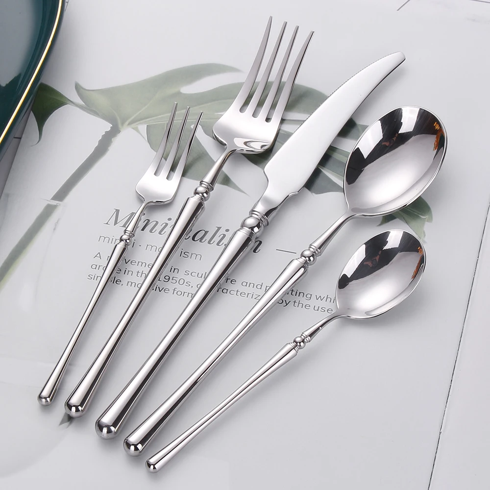 Stainless Steel Western Cutlery Set Mirror Knife Fork Spoon Gold Tableware Silver Dinnerware Matte Elegant Flatware 5 Pcs 10 Pcs