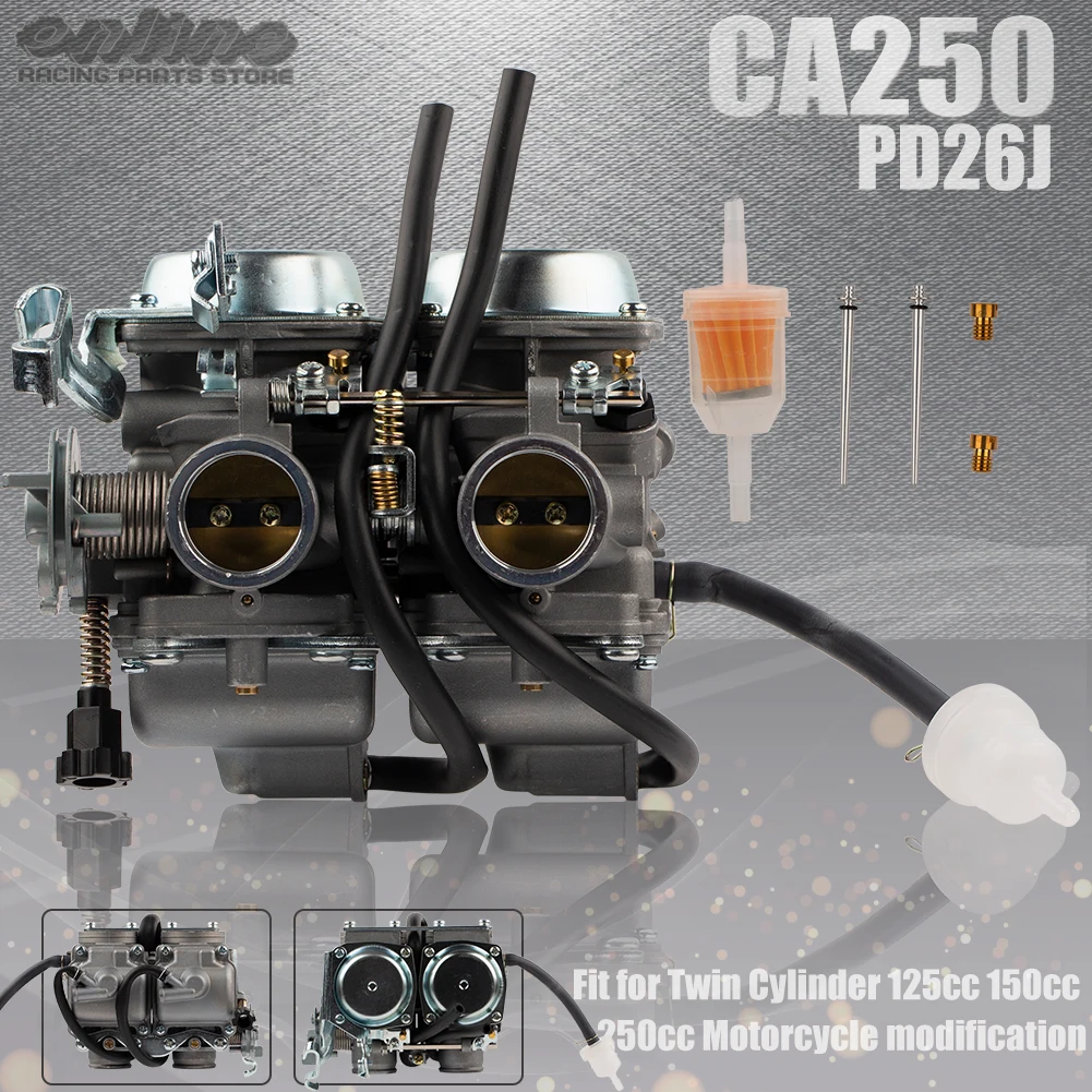 PD26J Motorcycle Carburetor Dual Carb 26mm Assy For Honda Rebel CA250 CB250T CBT250 CMX250 250cc CBT125 CBT150 Double Cylinder