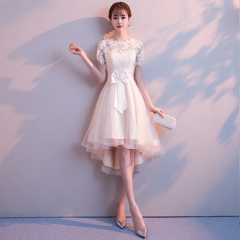 

2025 New High Quality Luxury Women's Lace Short Bridesmaid Evening Dress Fashionable and Sweet Host Art Exam Party Dress
