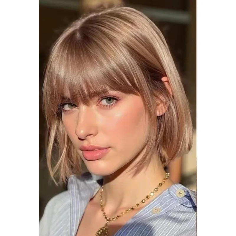 Short Bob Ash Brown Wigs for Women 100% Human Hair Wigs 13x4 Lace Front Wigs