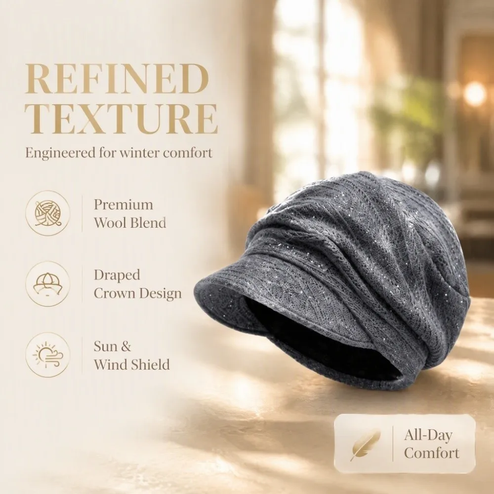Elegant Soft Newsboy Beret Hat Shimmer Dots Decor Foldable Visor Hat Breathable Stretchy Knit Beanie Shopping
