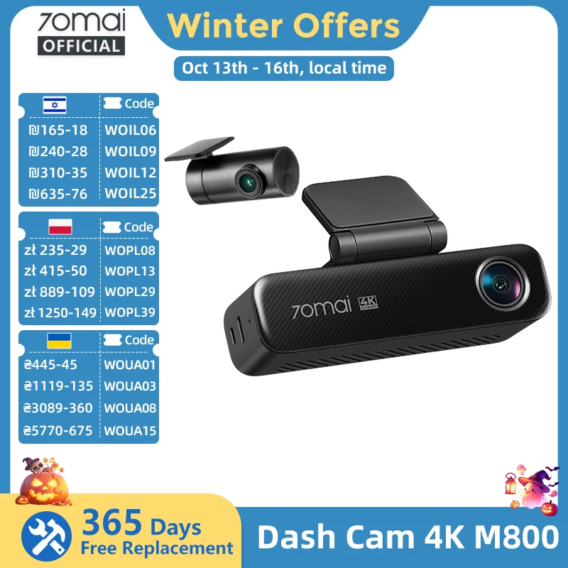 70mai Dash Cam 4K M800 eMMC 128GB HDR Built-in GPS ADAS 24H Parking Monitor LTE 4G Compatible Voice Control Car DVR 70mai M800