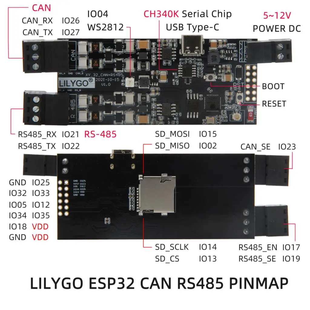 Imagem -06 - Pode Rs485 Suporta Cartão tf Wifi Bluetooth Iot Engenheiro Módulo de Controle Placa Desenvolvimento T-can485 Esp32