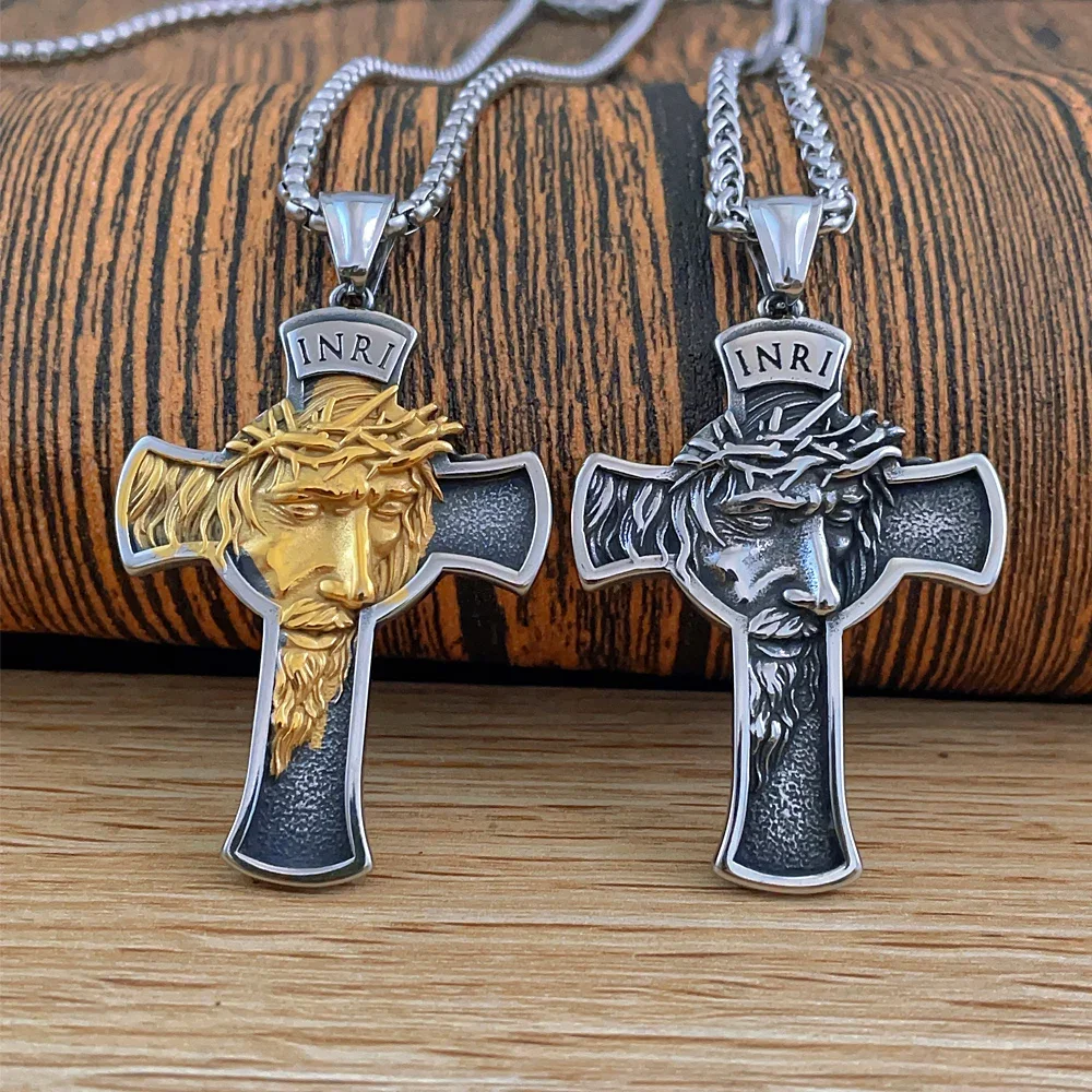 316L Stainless Steel Jesus Necklace Men Classic Exorcism Cross Pendant Chain Vintage Christian Jewelry Religious Believer Gift