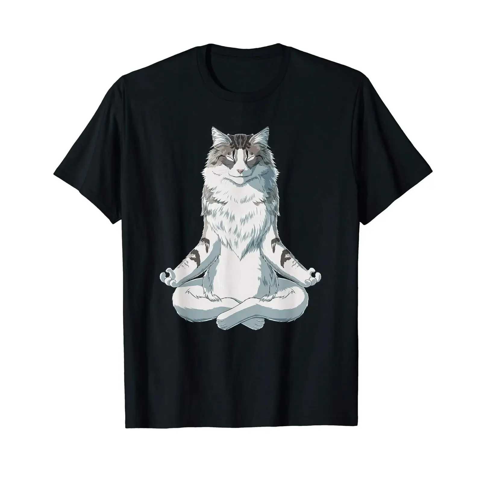 Camiseta divertida de Yoga Norwegian Forest Cat para niños, ropa de diseñador vintage lavada, transpirable, elegante, unisex, ligeramente cómoda