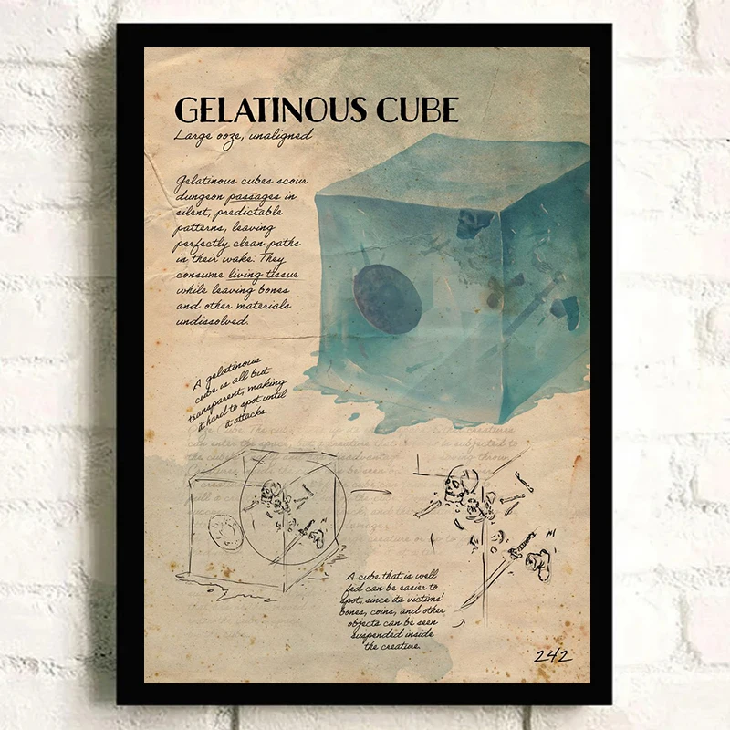 D&D Monster Manual Poster Mimic Note Gelatinous Cube Note Beholder Faerie Dragon Note Canvas printing Wall decoration painting