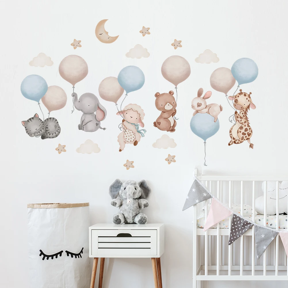 Cartoon Animal Balloon Wall Stickers With Movable Stickers For Decorating Posters And Murals In Children\'s Rooms