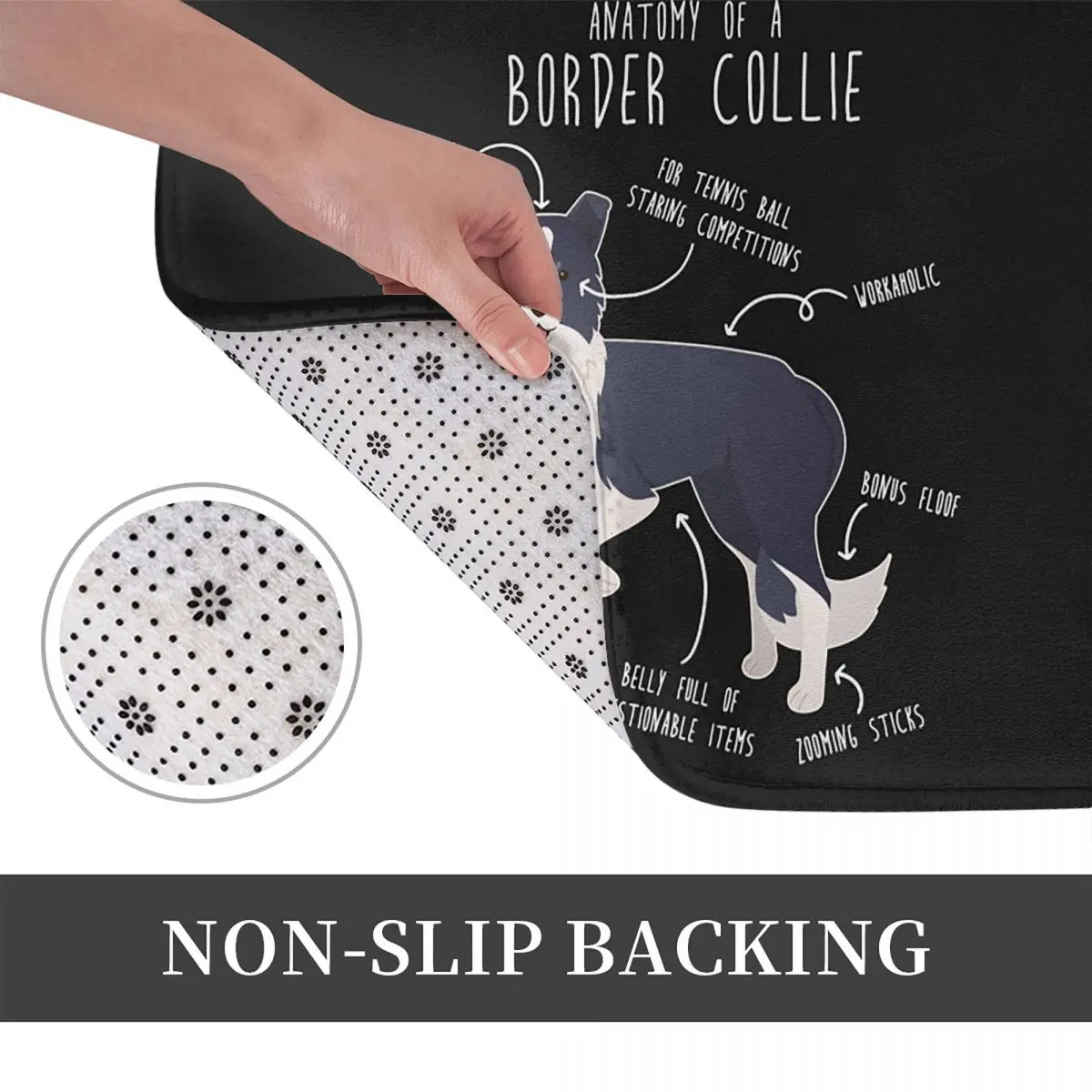 Border Collie Dog Anatomy Non-slip Doormat Floor Mat Dust-proo Carpet Rug for Kitchen Entrance Bathroom Living room Footpad Mats
