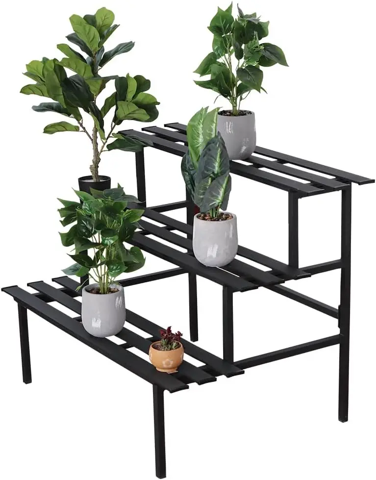 Metal Plant Stand, Multipurpose Aluminum Flower Pot Holder Display Rack, Multi Tiered Indoor And Outdoor Planter Storage Organizer Shelf, Rust Resistant Modern Garden Accent Furniture, Black