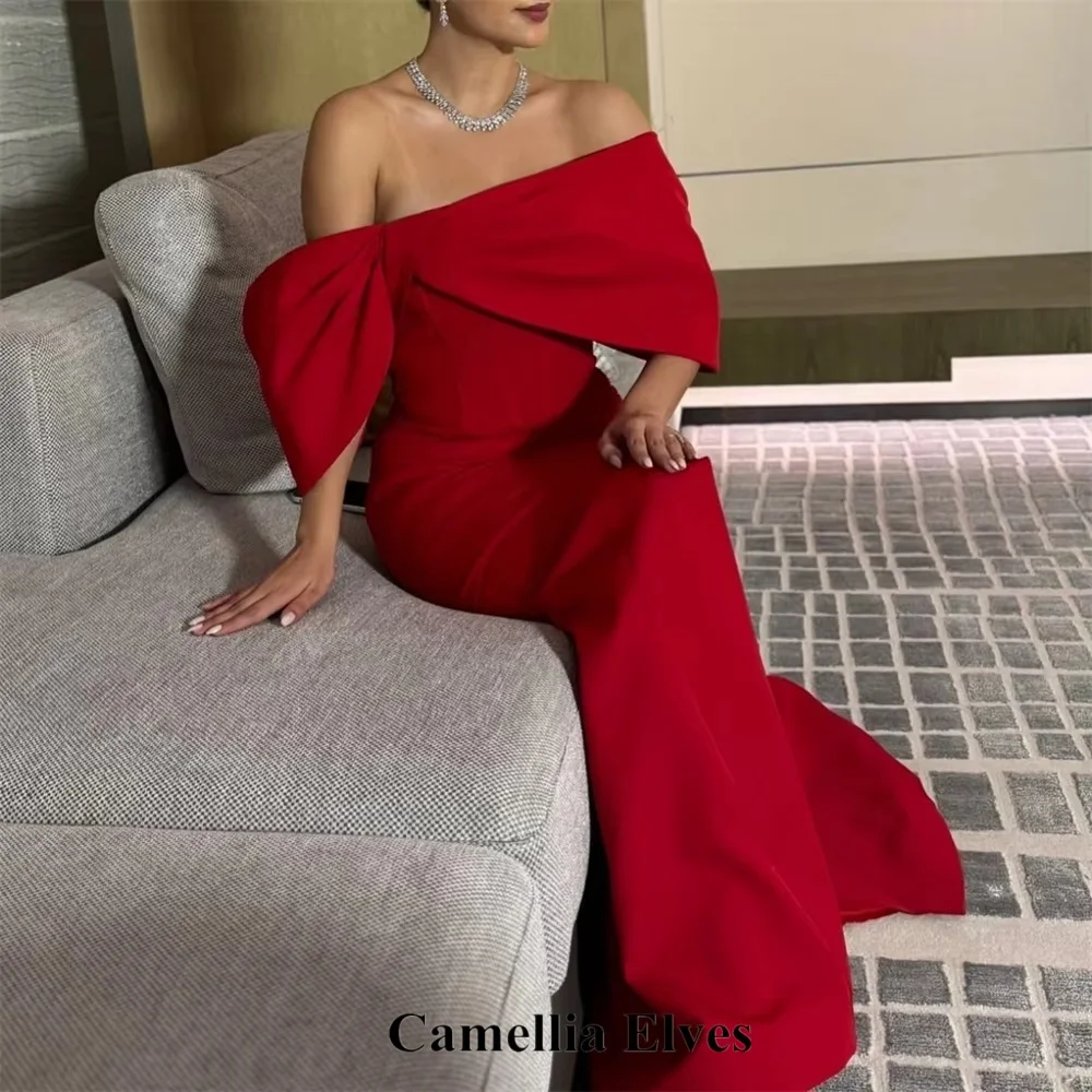 فستان سهرة حورية البحر رائع مخصص برقبة قارب ساحر قبالة الكتف للحفلات الراقصة فستان حفلة موسيقية بفتحة عالية فستان حفلة الليلية