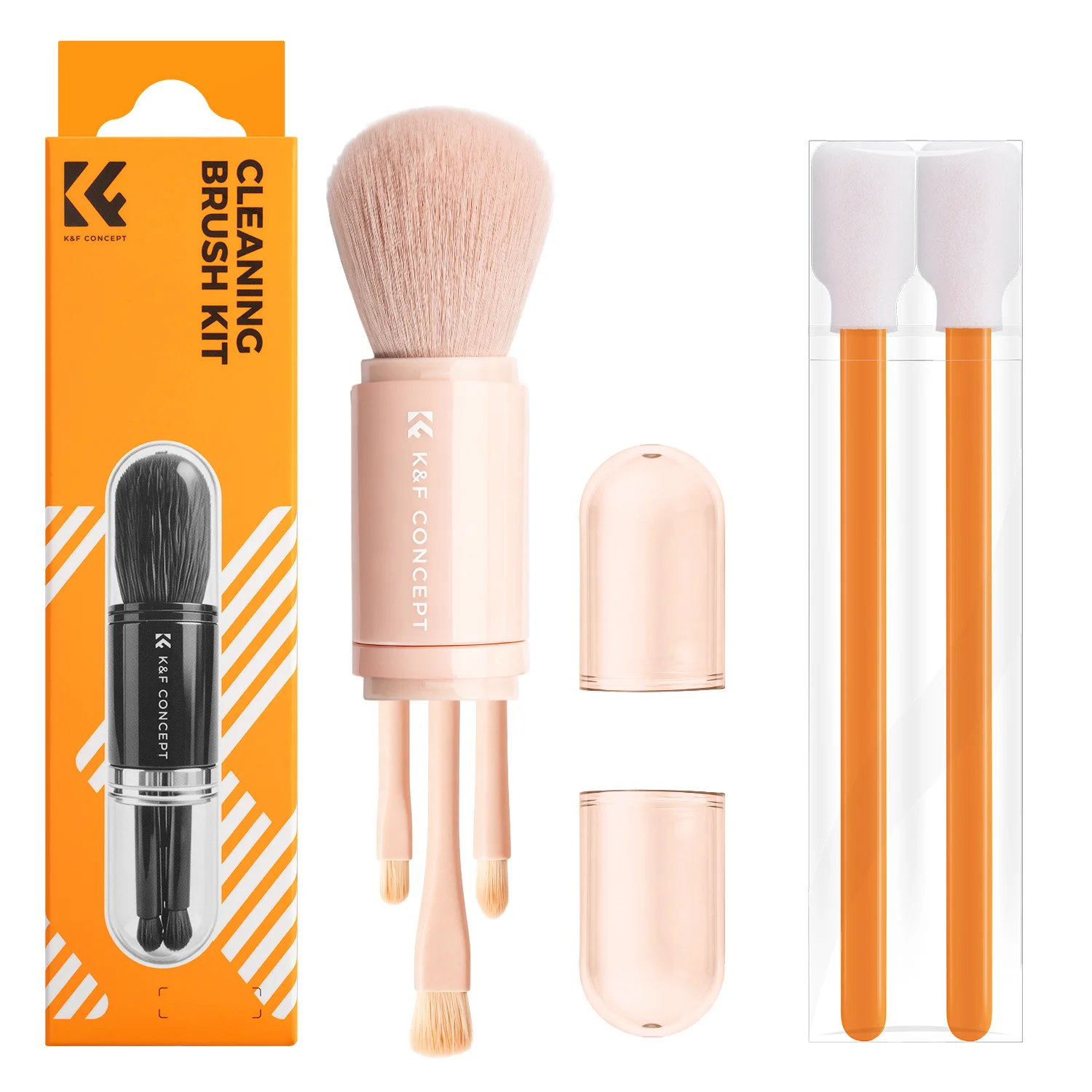 K&F CONCEPT 6-in-1 Camera Reinigingsborstelset met 4-in-1 Zachte Reinigingsborstel en 2-pack Reinigingsdoekjes voor Camera's, CMOS, Toetsenbord