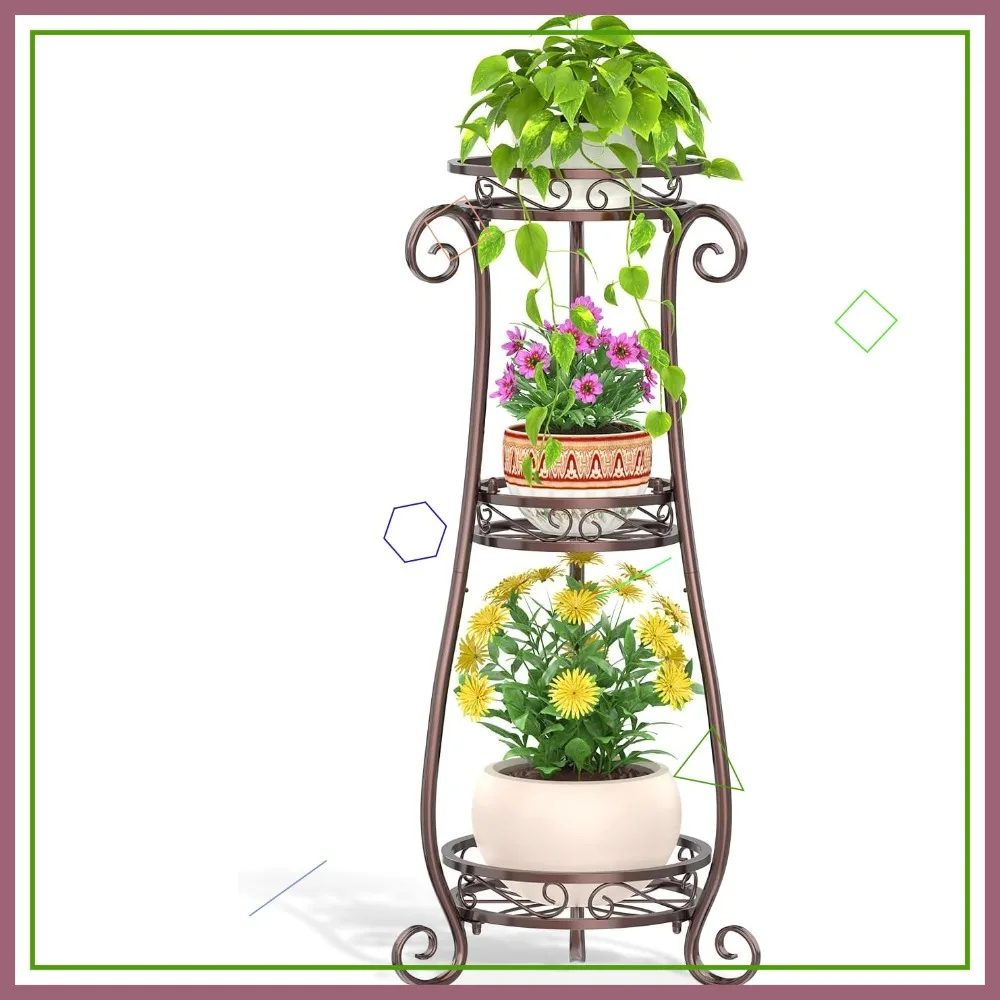 

Трехуровневая бронзовая металлическая подставка для больших кашпо, прочный органайзер для дома и улицы, современная устойчивая вертикальная железная стойка
