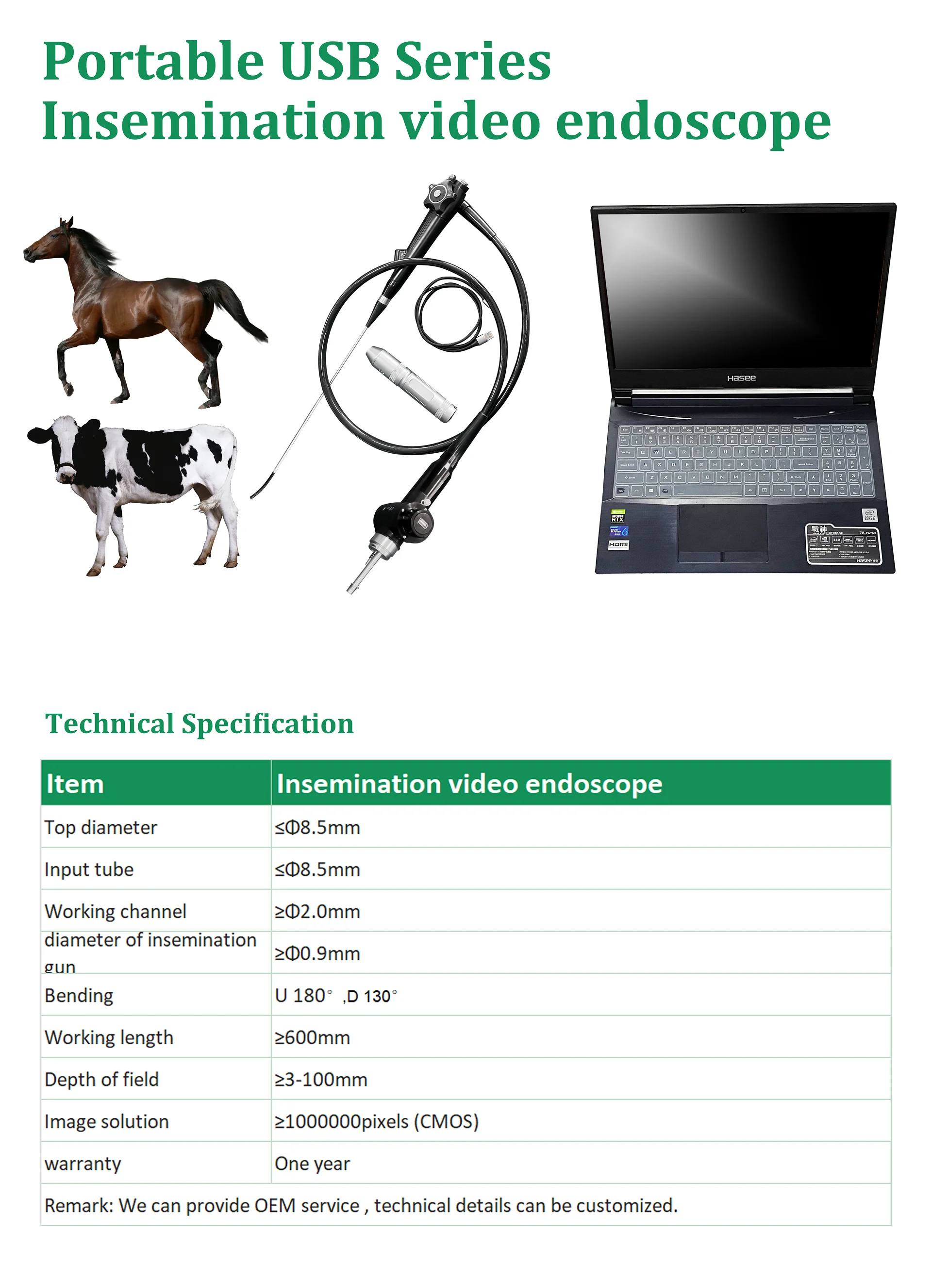 Veterinary Portable Insemination Endoscope Sperm Medical Device for Cattle Cow Animals