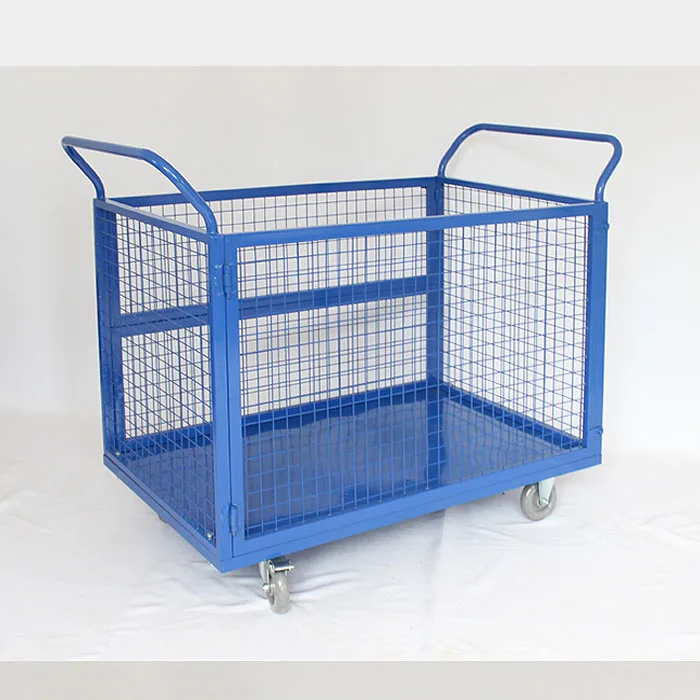 High Efficiency Steel Wire Mesh Foldable Four-Wheel Powder Coated Industrial Storage Material Handling Tools Carts OEM