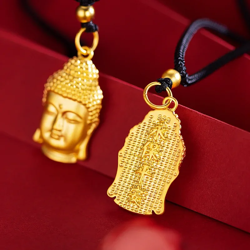 

9999 Real Gold 24K Gold Edition Unisex Pearl Nickel Ping An Buddha Head Pendant Buddha Head Necklace Gold Pendant