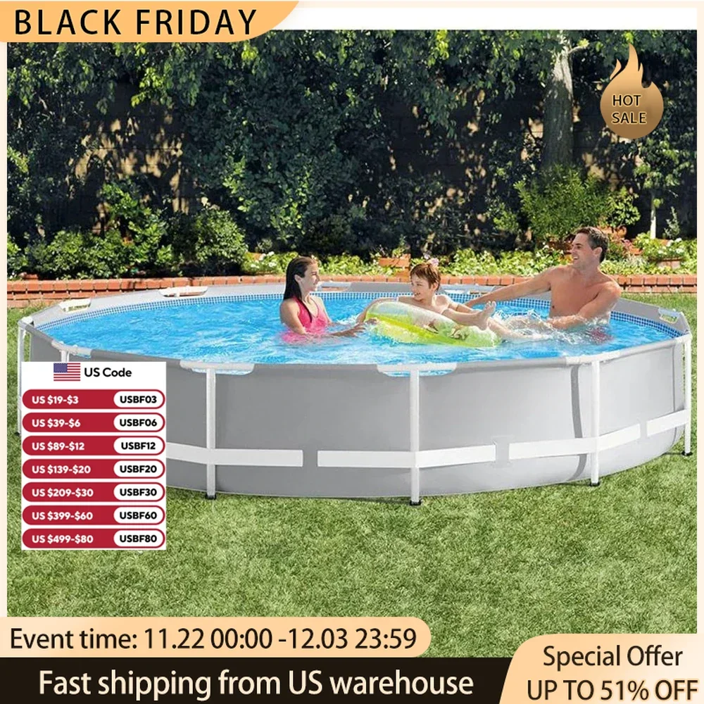 12 Foot X 30 Inch Prism Frame 6 Person Outdoor Round Above Ground Swimming Pool with Easy Set-Up, (Filter Pump Not Included)