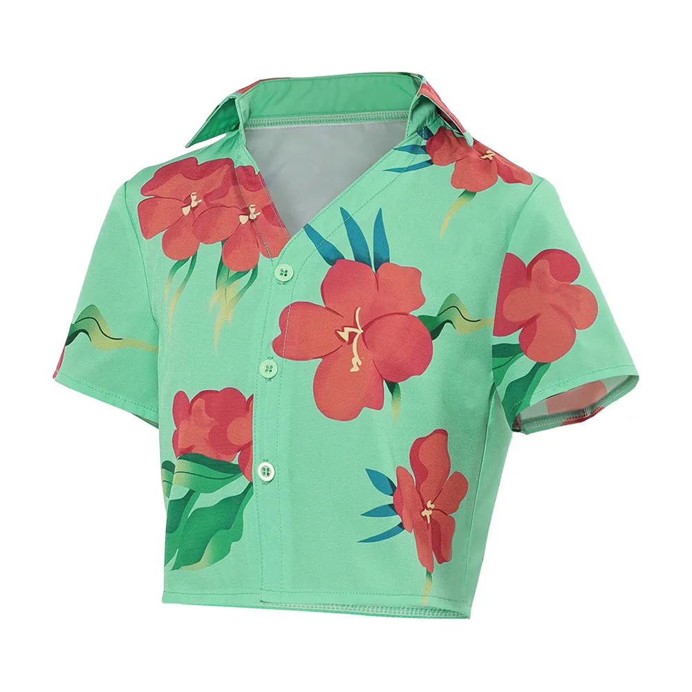 ساجا بنين أطفال آبي قمصان KPop شيطان الصيادين تأثيري الأخضر زهرة مطبوعة زي فانتازيا بلايز قمصان صيفية بدلة الهالوين #3