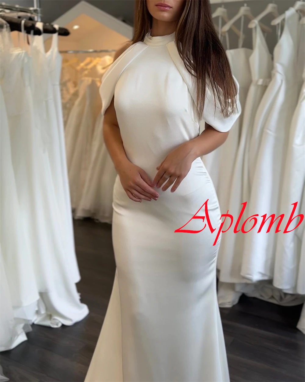 Customized Elegant White Chiffon Wedding Dress Simple Crew Neck Off the Shoulder Short Sleeves Bridal Gowns Chapel Train Dress