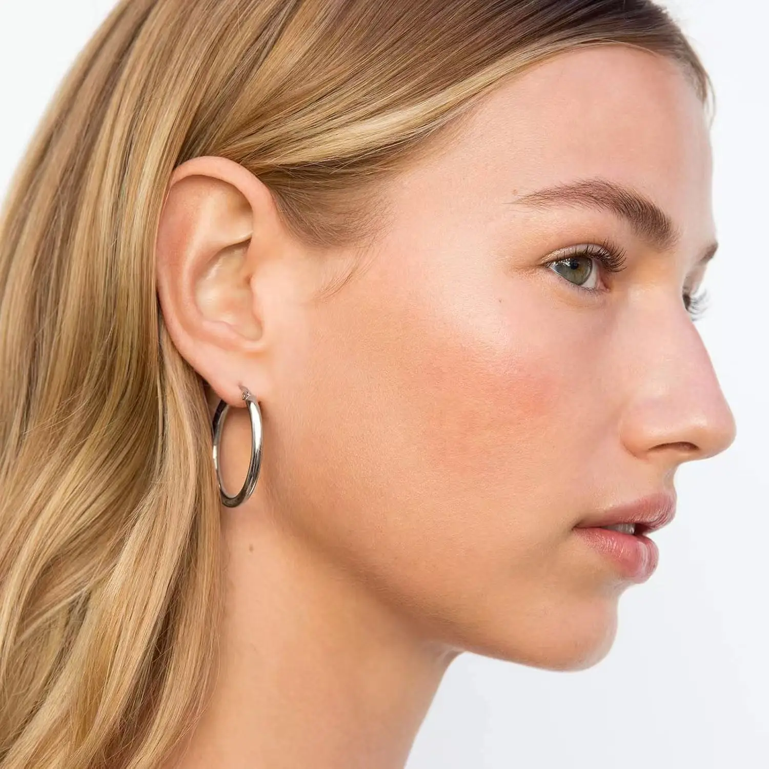 Women's stainless steel minimalist Circle earrings  Fashion trend Personality Temperament hook type ear loops 25mm diameter