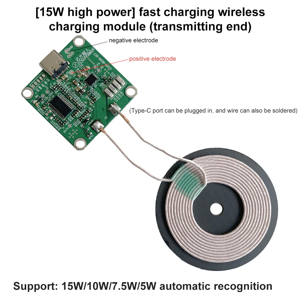 20W wysokiej mocy 5V 12V szybki moduł ładowarka nadajnik ładowanie bezprzewodowe typu c USB + cewka Qi uniwersalny do bateria do telefonu samochodu