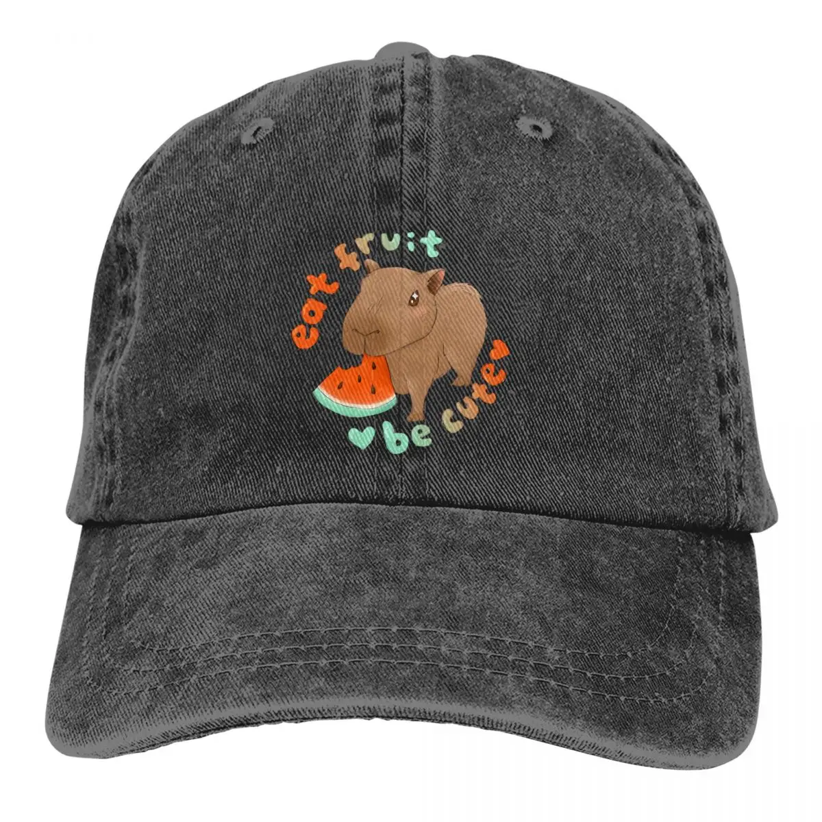 

Washed Men's Baseball Cap Eat Fruit Be Cute Trucker Snapback Caps Dad Hat Capybara Golf Hats