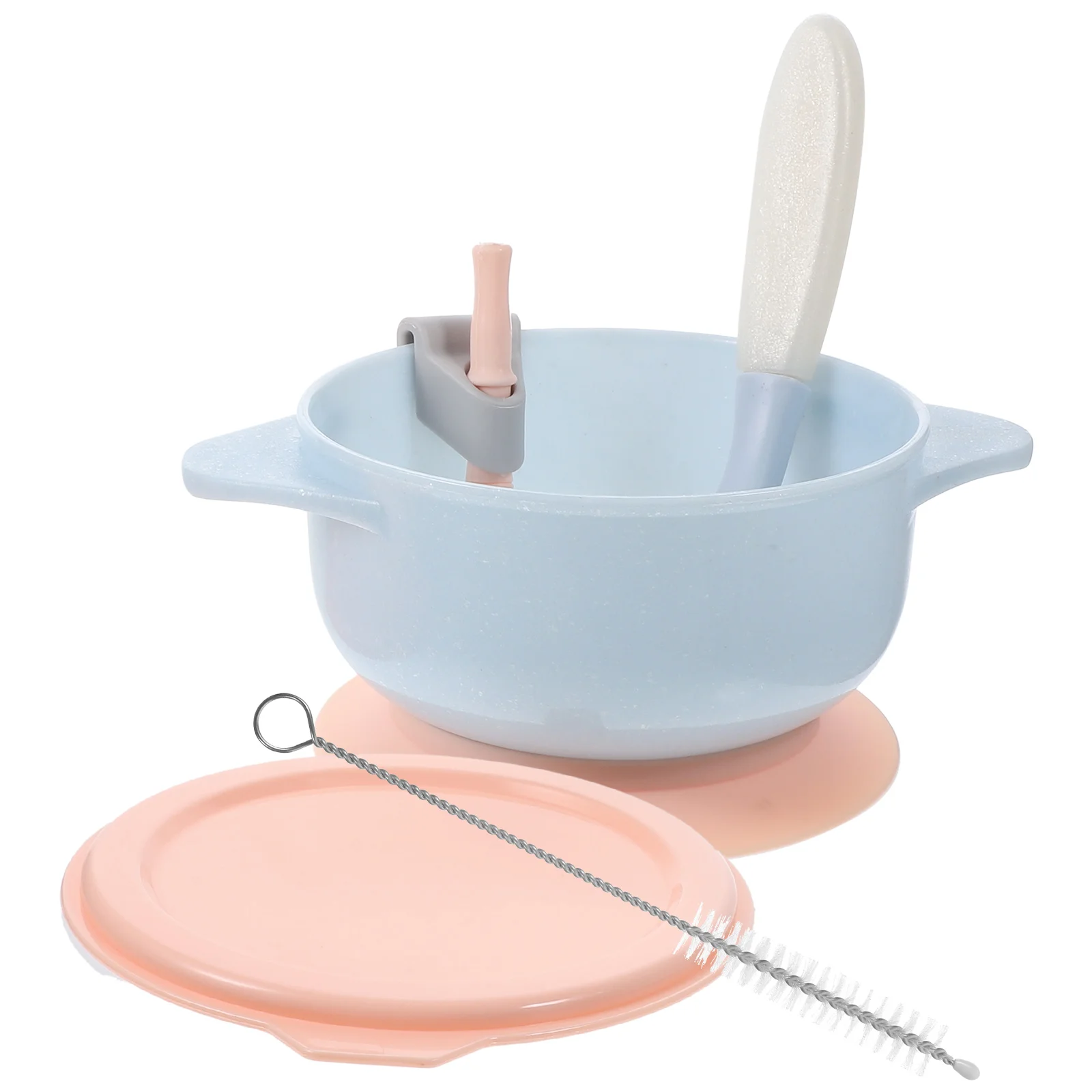 

1 Set Baby Food Set With Lid Suction Bowl Toddler Self Feeding Bowl Anti-Scald Straw Spoon Bright Color Safe Durable Practical