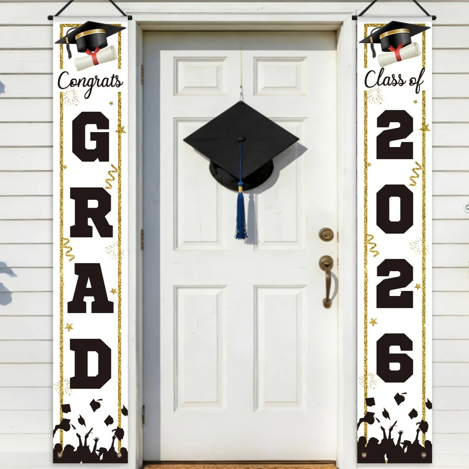 Polyester Graduation Door Banner Set Class Of 2026 Pattern Hanging Porch Signs For Graduation Party Front Door Porch Decoration