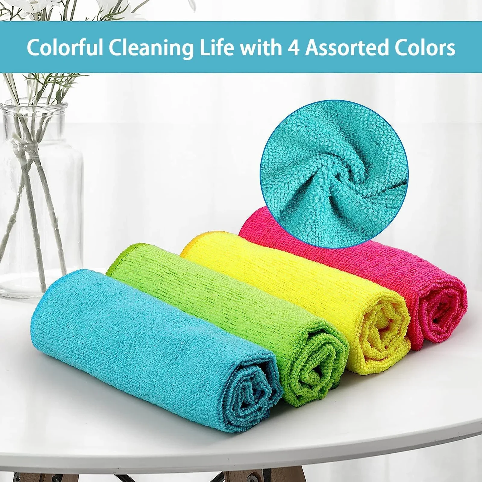 12 Pack Cleaning Rag Microfiber Cleaning Cloth,4 Color Assorted Cleaning Towels for House Kitchen Microfiber Towels