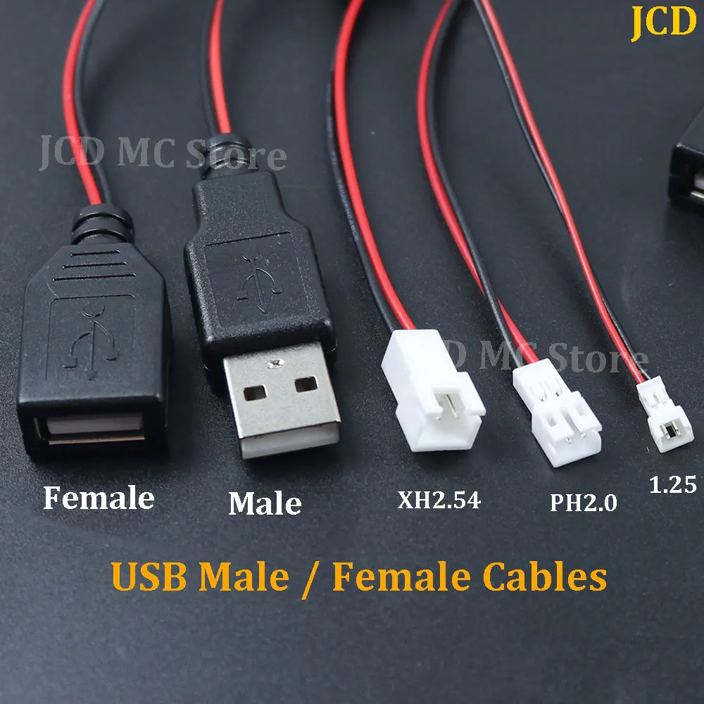 1Piece USB Male Female Plug to XH2.54 PH2.0 SH1.25 Terminal Wire 2-core Power Cable Transfer Line USB Socket Adapter Cable