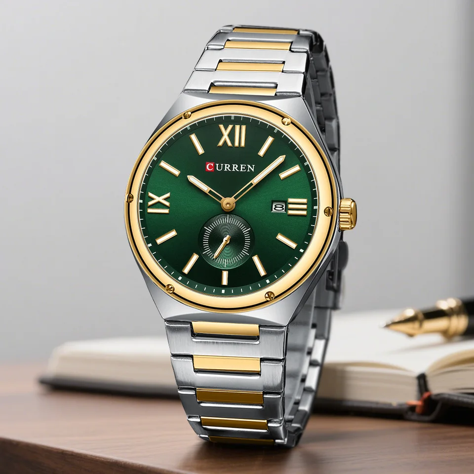 CURREN Fashion Brand Men's Watch with Deep Green Dial Dual-Tone