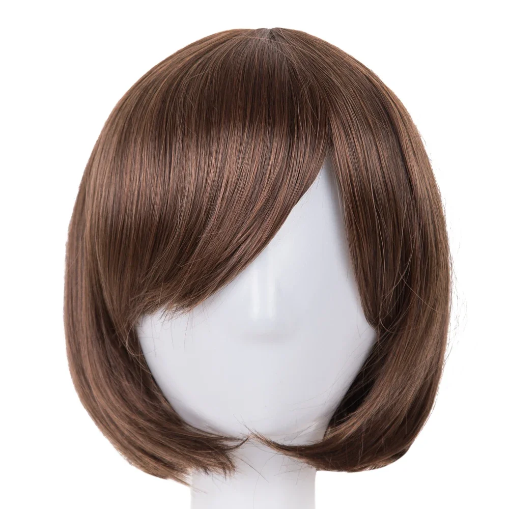 Short Wavy Wig Fei-Show Synthetic Heat Resistant Fiber Dark Brown Student Bob Women Hair Cosplay Halloween Carnival Hairpiece