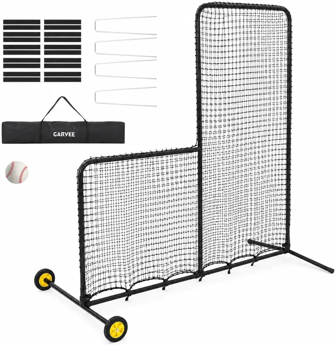 Tacleekii Baseball Pitching L Screen for Batting Cage Protective Practice Net 7x7ft Pitching Screen Baseball Net with Wheels for Pitchers Protection