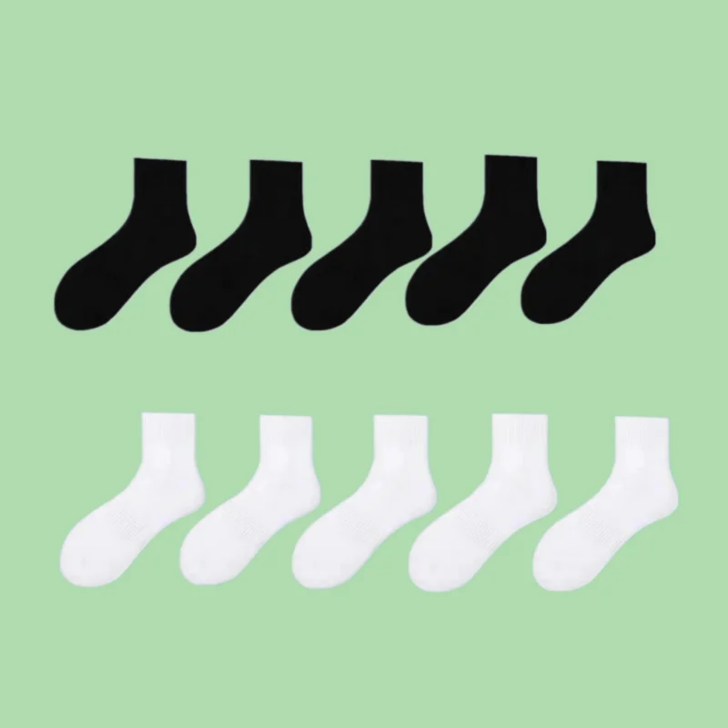 Calcetines tobilleros de corte bajo para hombre y mujer, medias deportivas clásicas de alta calidad, 5/10 algodón, color blanco y negro, 95% pares
