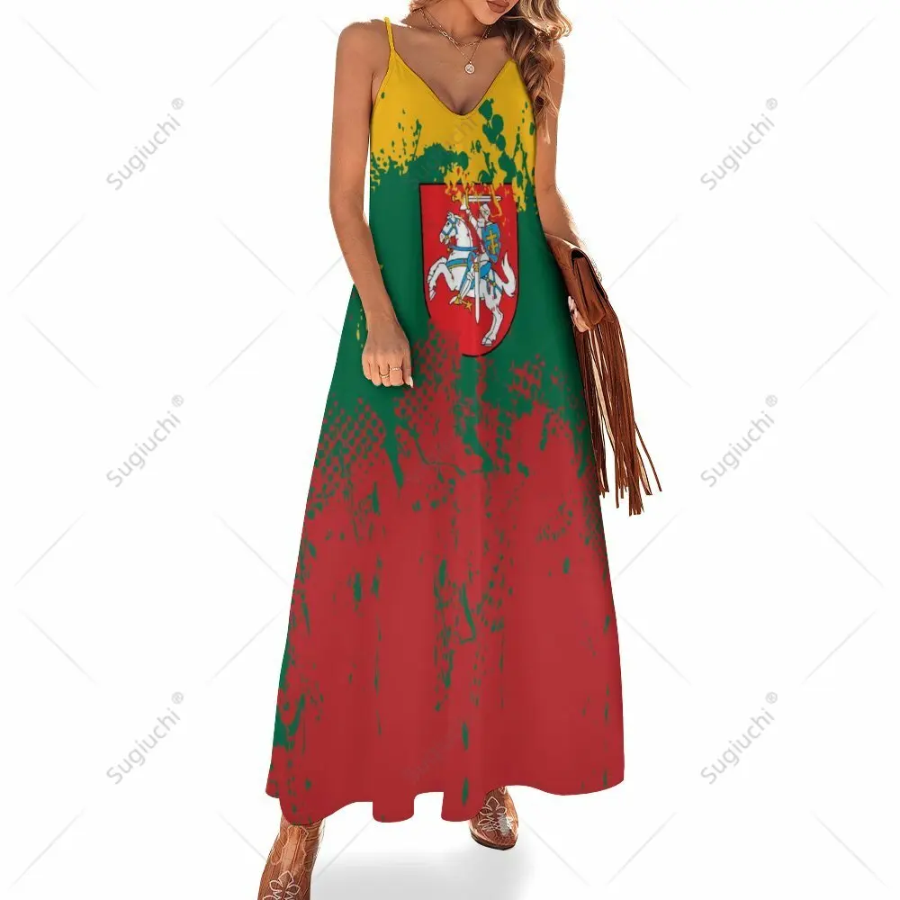 

Long Dresses Dress Lithuania Flag Print New Casual Sleeveless Women's V-Neck Printed Dress Swing Retro Dresses