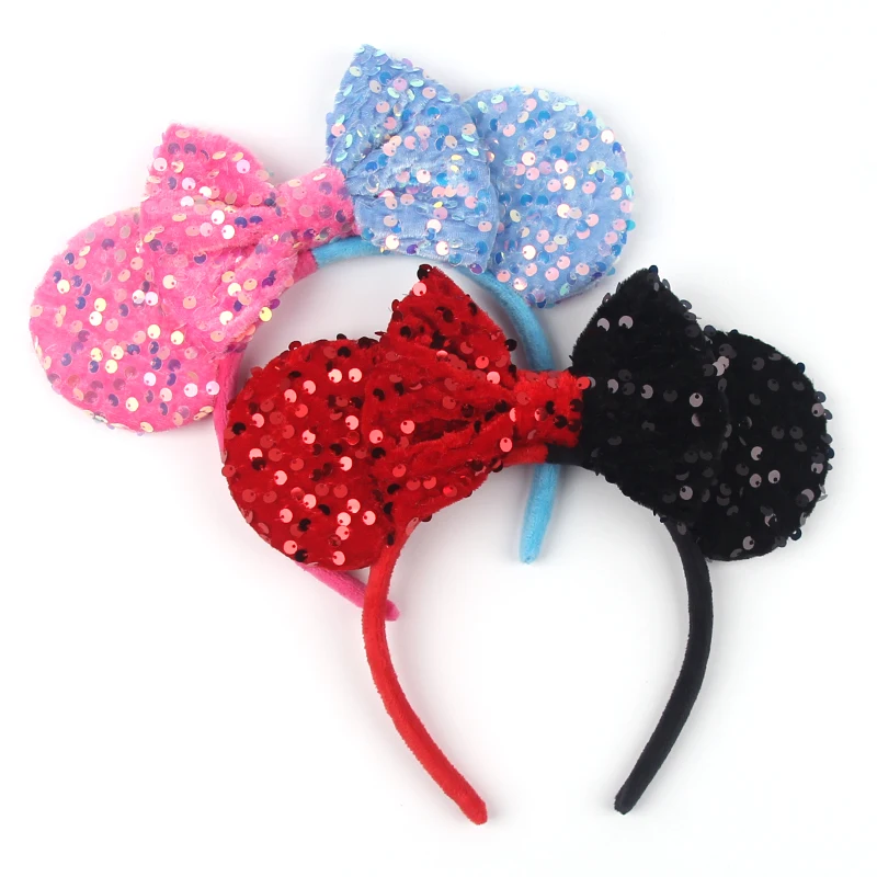 Nieuwe Meisjes Happy Birthday Mickey Sequin Bow Hair Accessories Disney Oren Haarband Vrouwen Verjaardagsfeestje Decoratie Kids