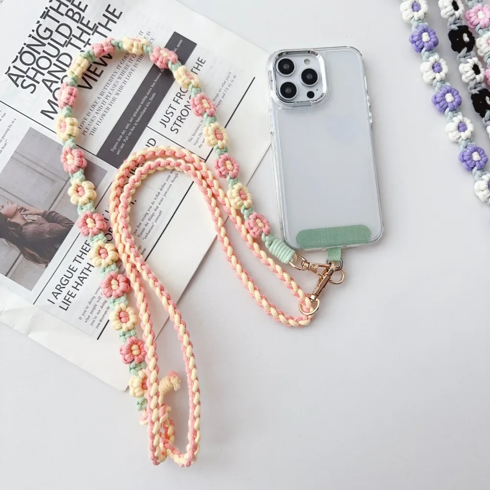 Handmade Daisy Adjustable Length Woven Strap Universal Phone Strap Hand-Woven Daisy Flower Mobile Phone Bag Cross-Body Lanyard