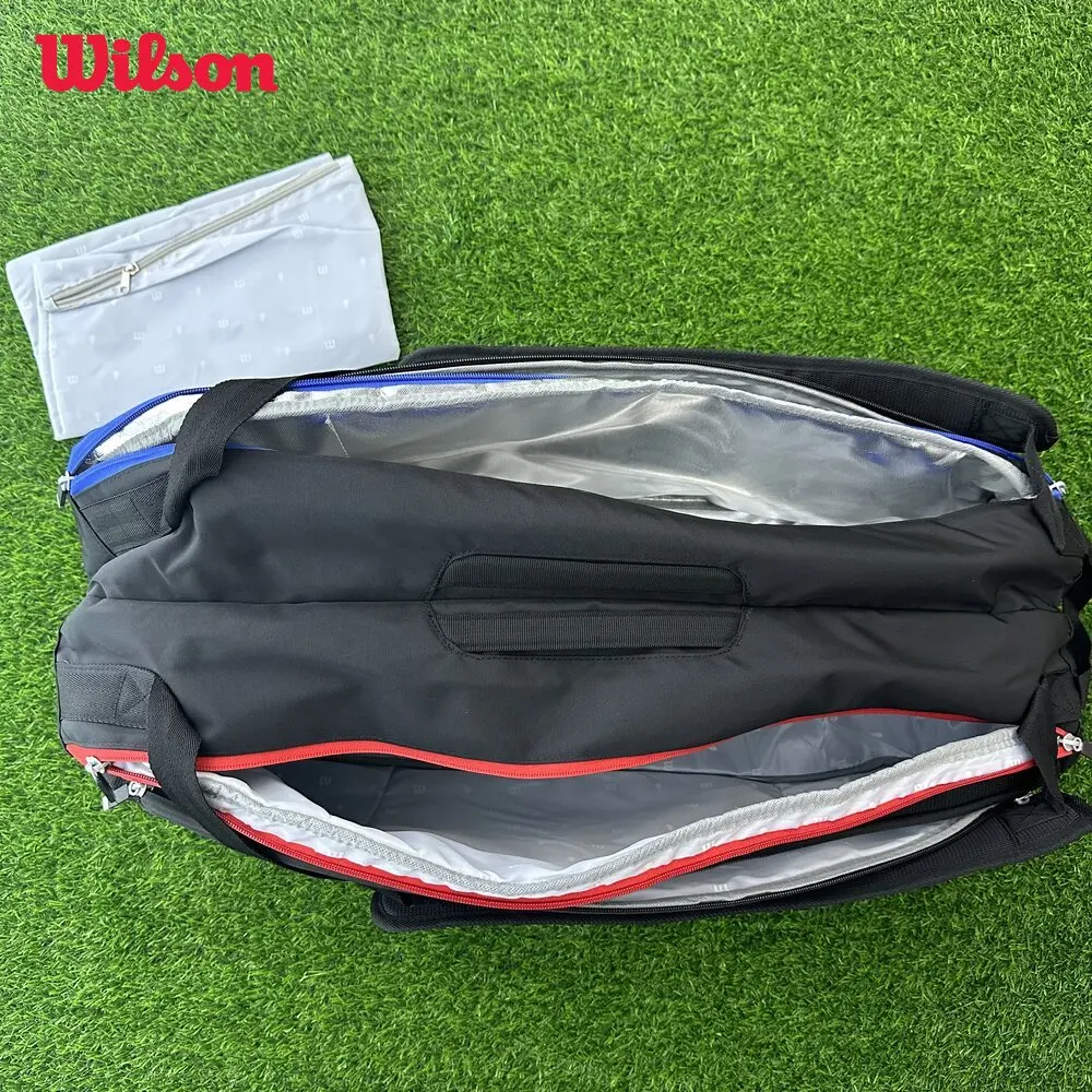 Wilson 2024 Double-deck 9 PK Tennis Bag Super Tour Laver Cup Tennis Racquet Backapck Large Tennis Racket Bag with Thermoguard