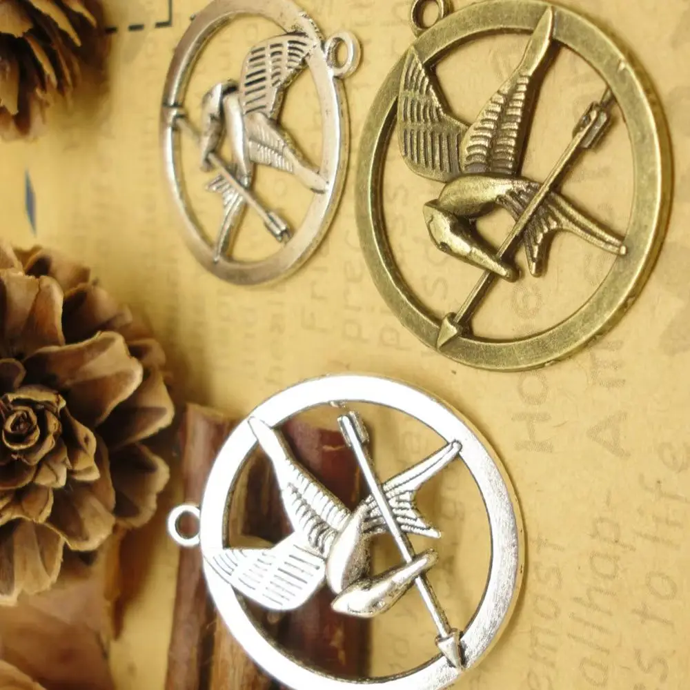 Antique Bird Charm Bird Surrounding Hunger Games Movie Size 25mm Making Fit Vintage DIY Jewelry Bracelet Necklace Handmad